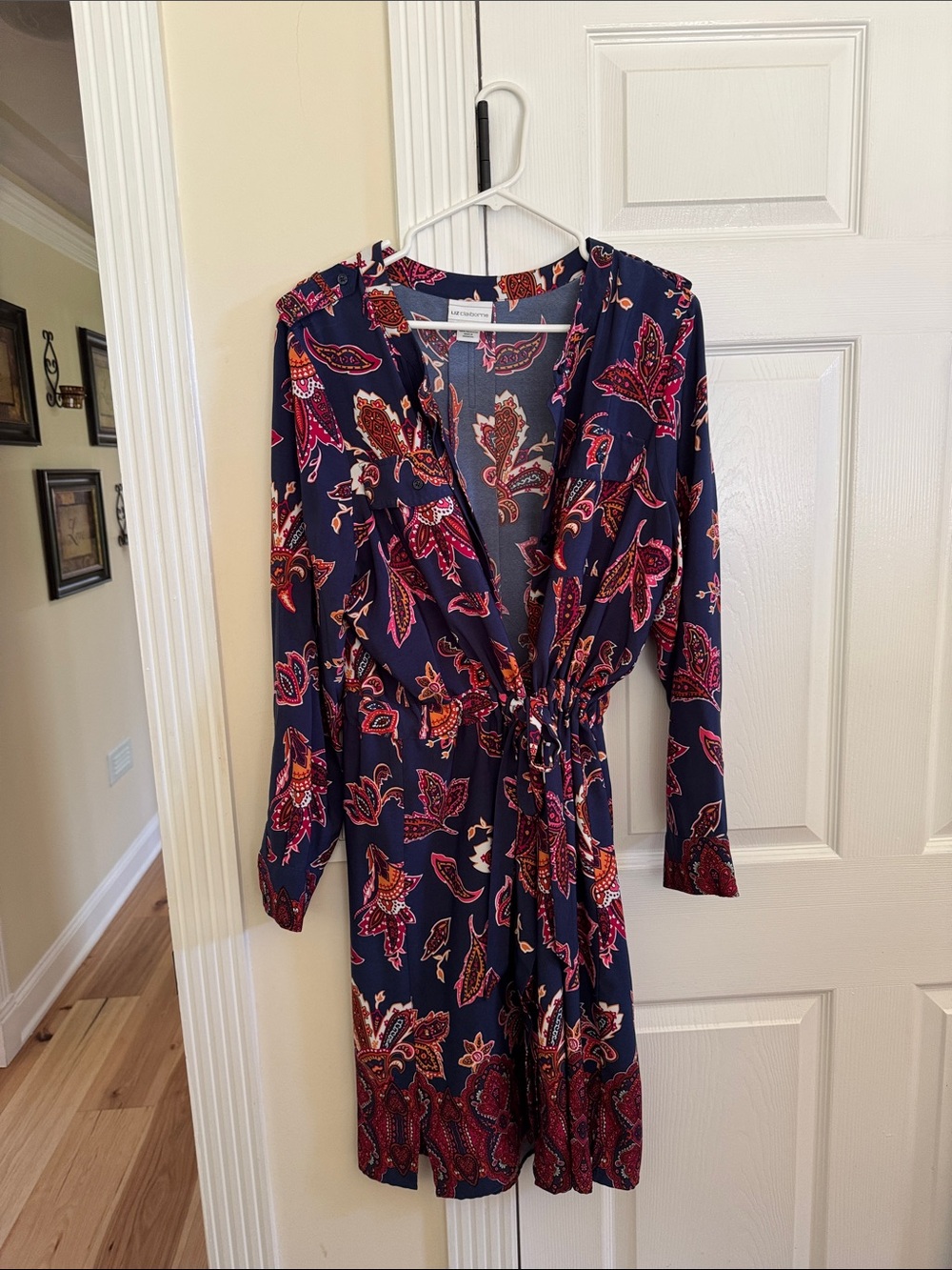 Liz Claiborne Navy Wrap Dress with Red and Pink Paisley